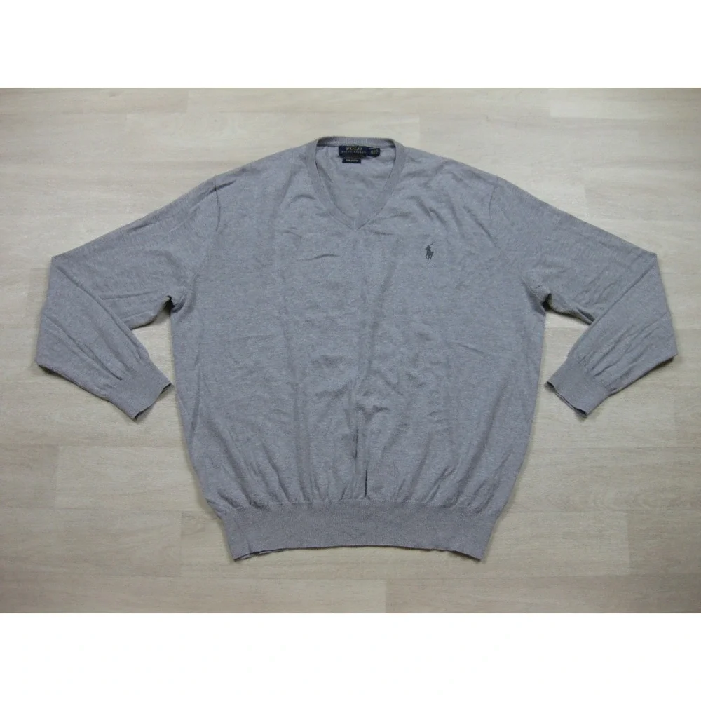 Polo Ralph Lauren Pima Cotton Sweater Men's (XL) V Neck Preppy Lightweight Gray